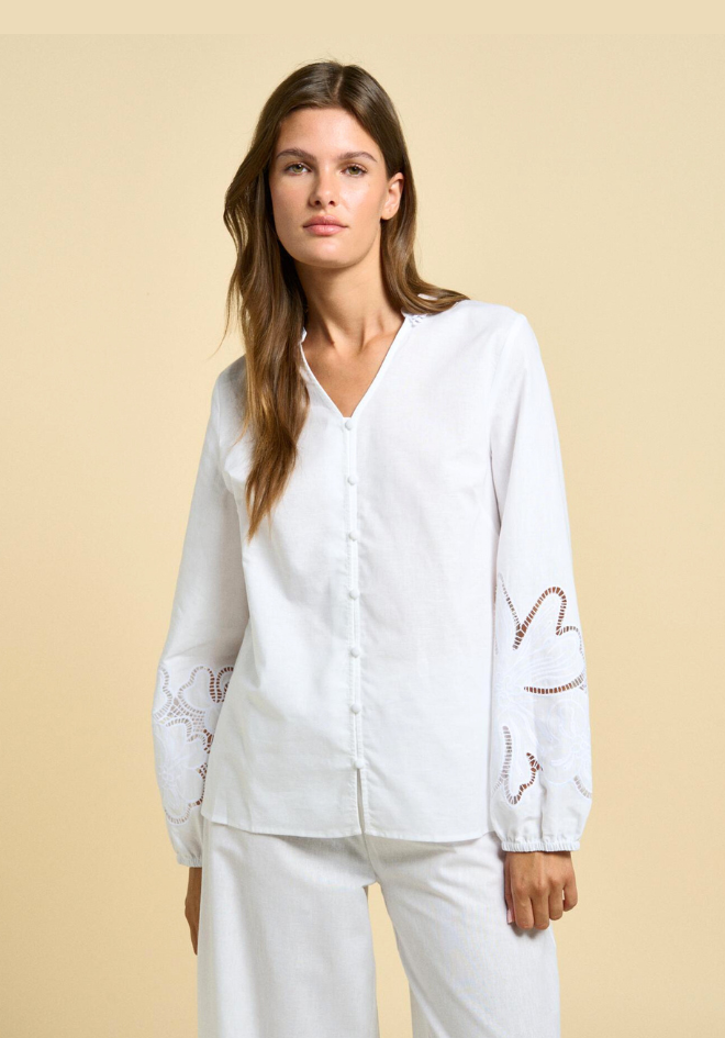 Flora Broderie Top - White