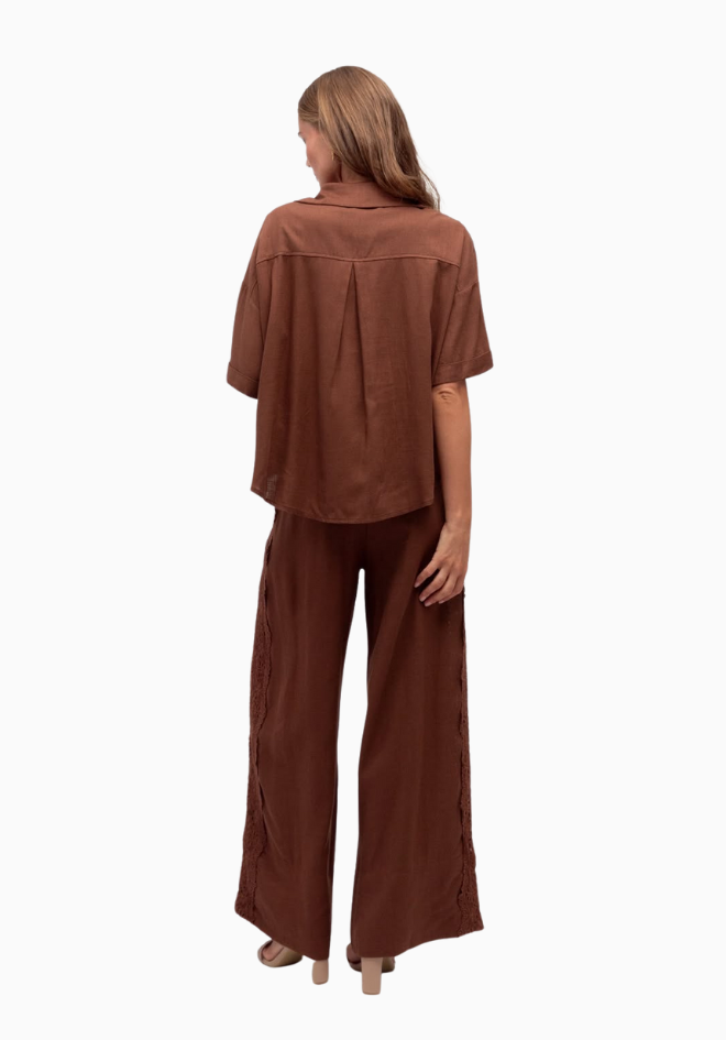 Lila Lace Trim Shirt - Chocolate