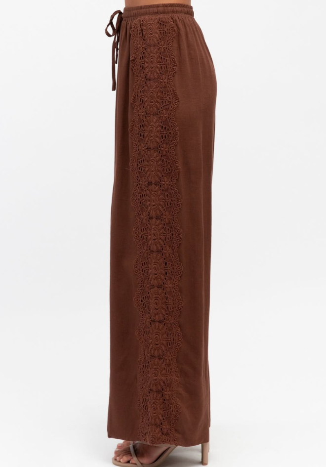 Lila Lace Trim Pants - Chocolate