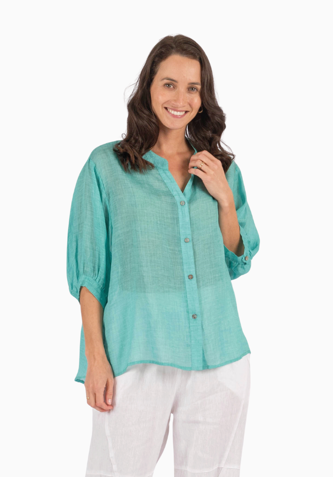Aurora Linen Top - Aqua
