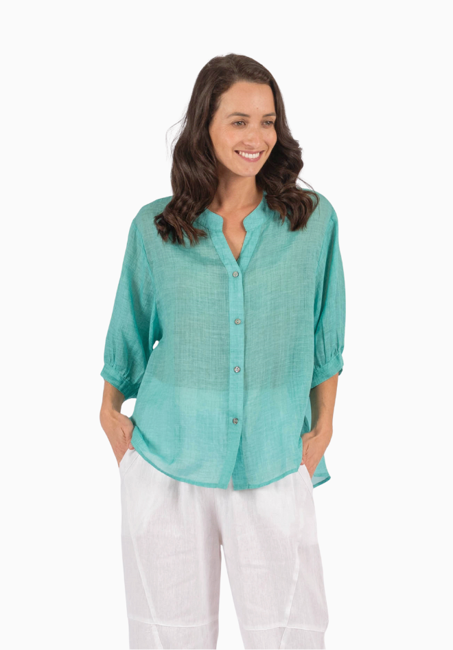 Aurora Linen Top - Aqua