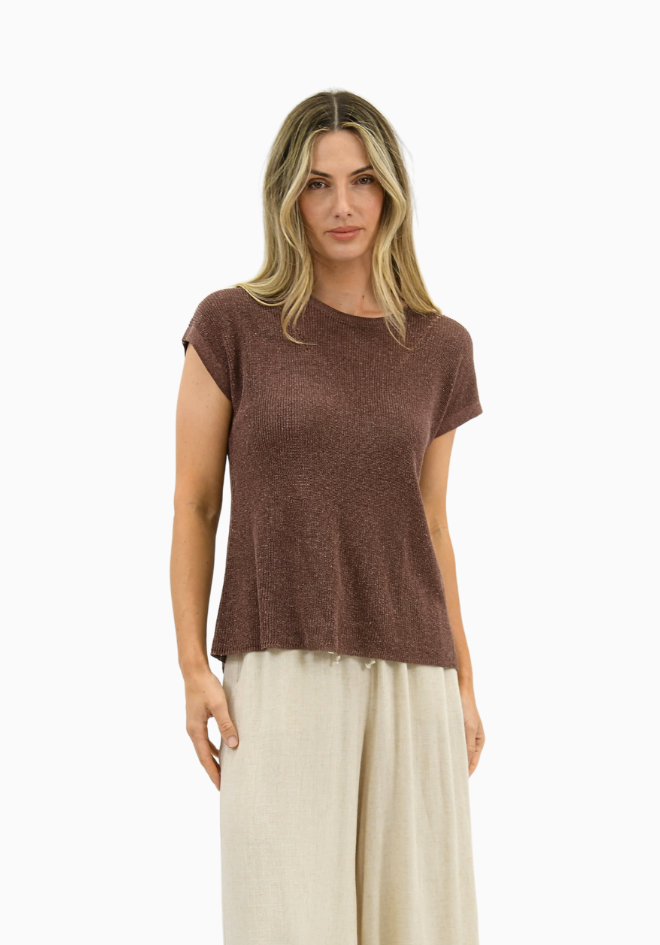 Sunday Linen Knit Top - Chocolate