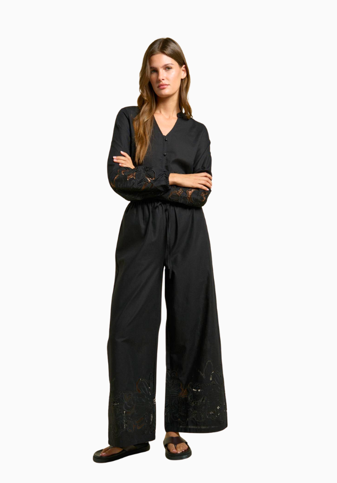 Flora Broderie Pants - Black