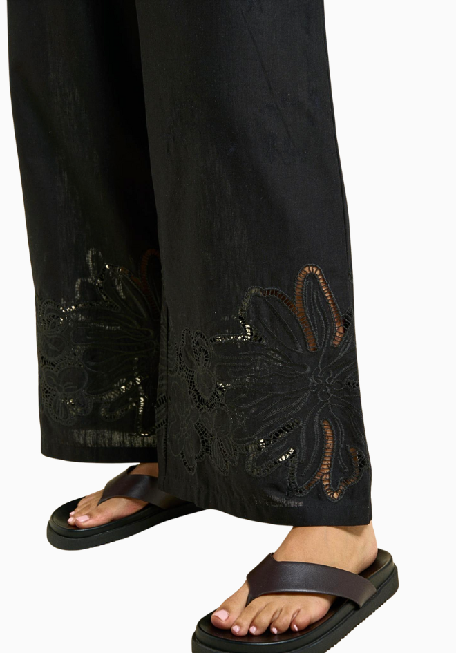 Flora Broderie Pants - Black