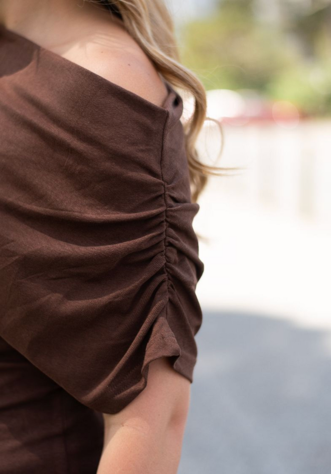 Delta Off The Shoulder Tee - Chocolate