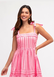 Sicily Stripe Maxi by Label of Love — 100% cotton stripe maxi dress with adjustable tie straps and shirred elastic back, full length front view