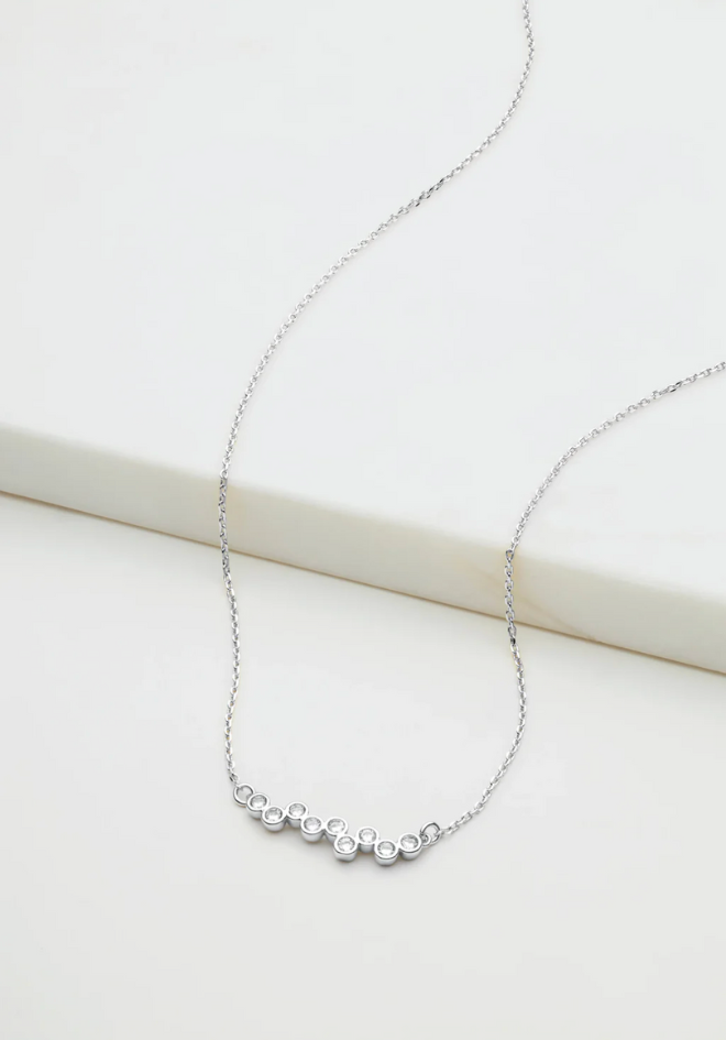 Scattered Crystal Mini Necklace - Silver