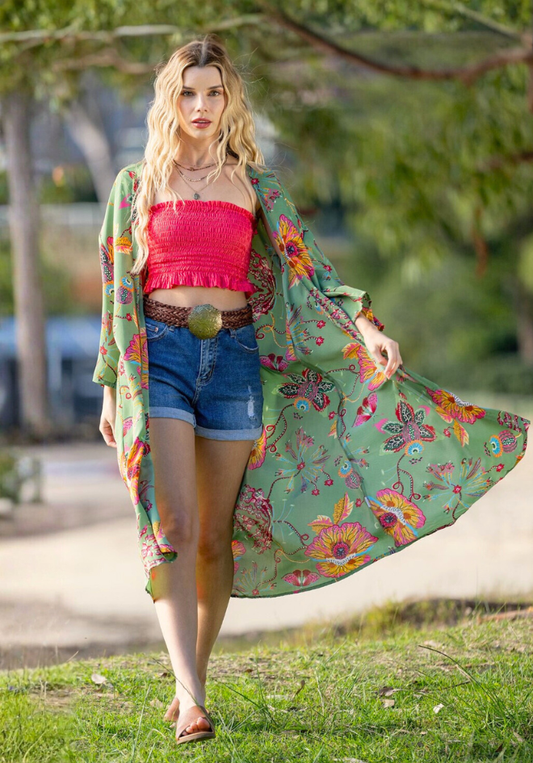 Posey Print Kimono