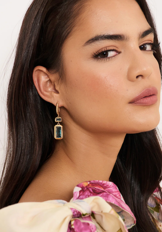 Rectangle Drop Twist Hoops - Aqua