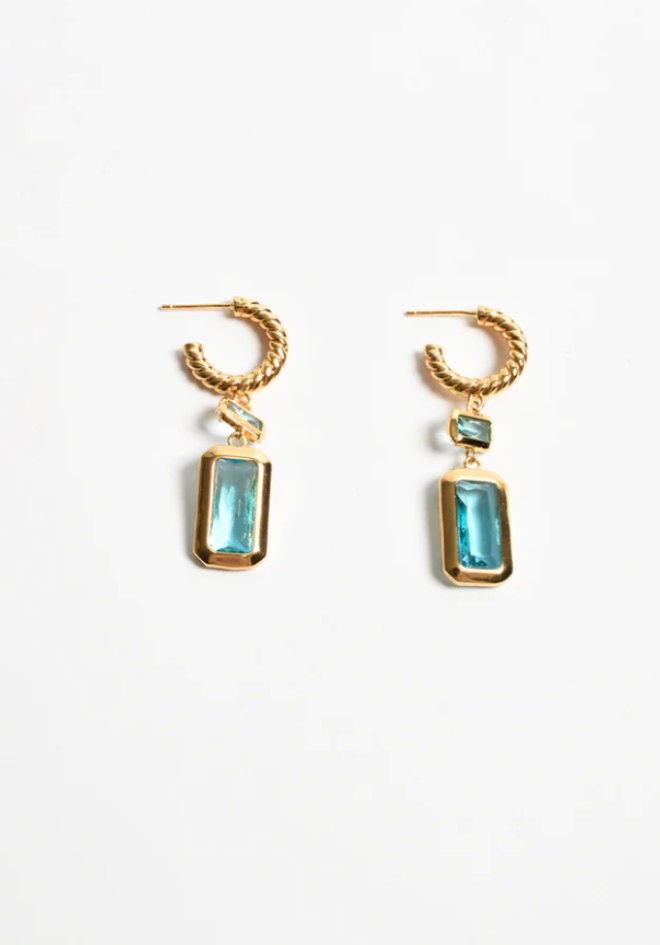 Rectangle Drop Twist Hoops - Aqua