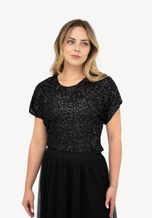 Nikki Sequin Top - Black