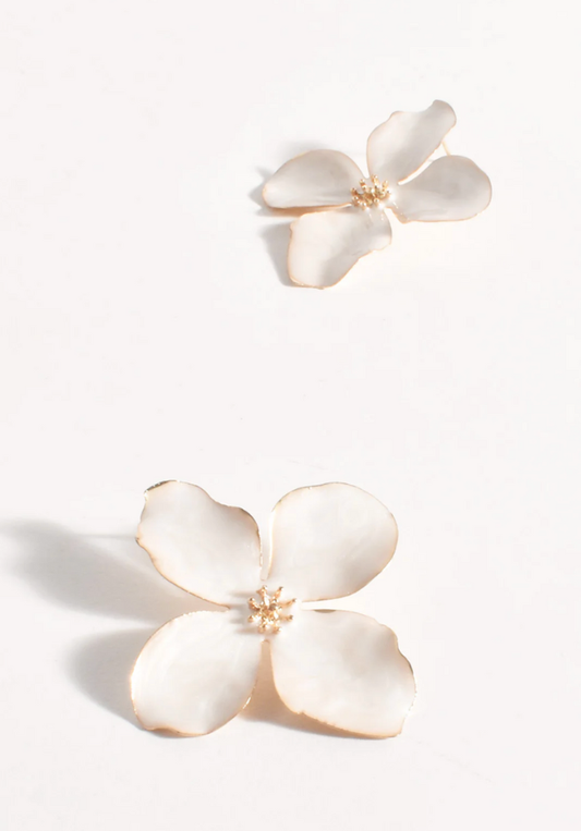 Enamel Painted Floral Earrings - Cream