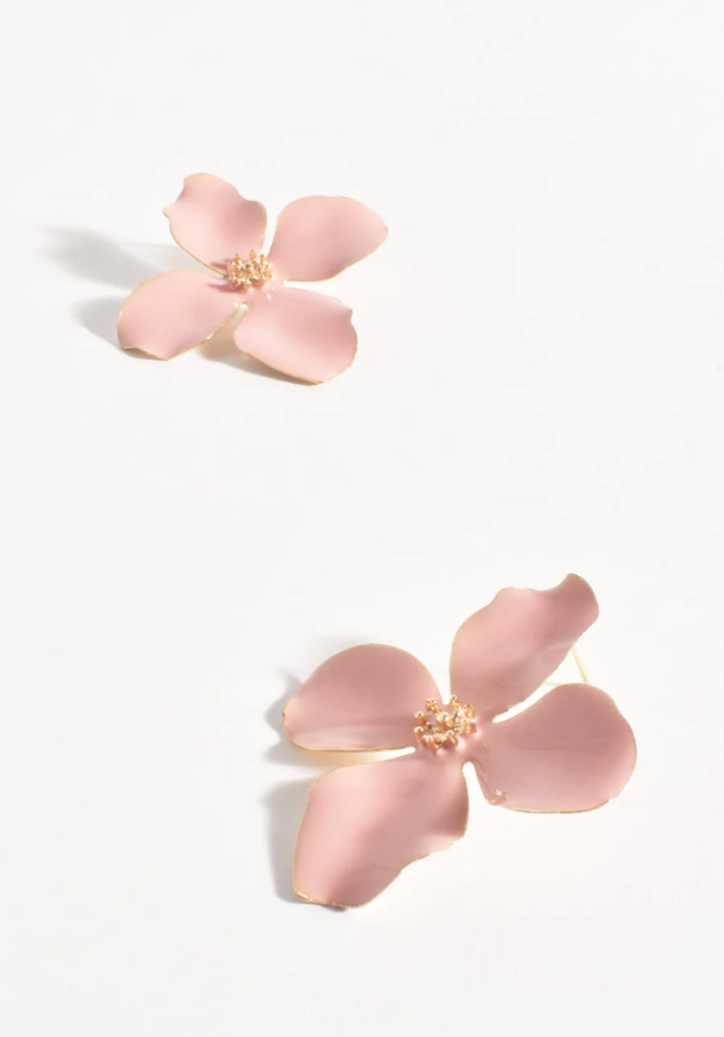Enamel Painted Floral Earrings - Pink