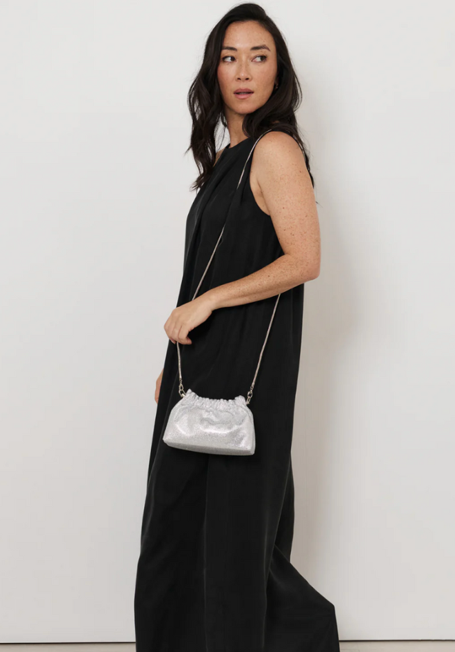 Elena Gathered Diamate Mini Bag - Silver