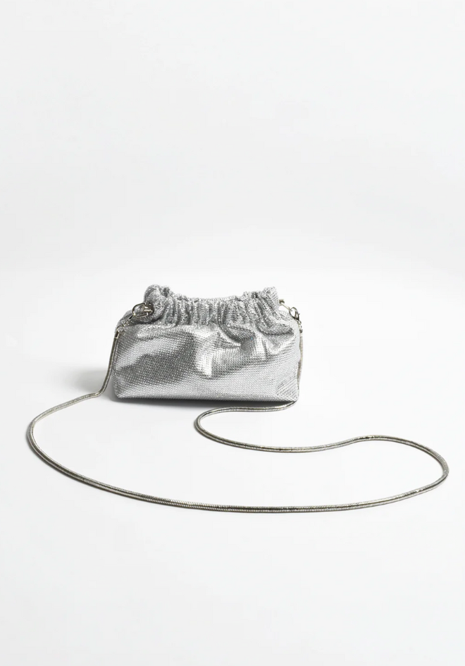 Elena Gathered Diamate Mini Bag - Silver