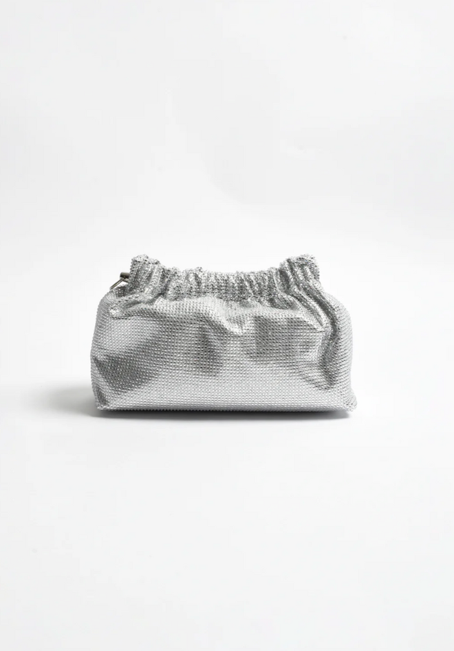 Elena Gathered Diamate Mini Bag - Silver