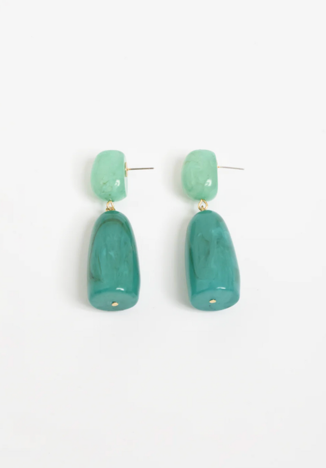 Resin Drop Statement Earrings - Teal/Green