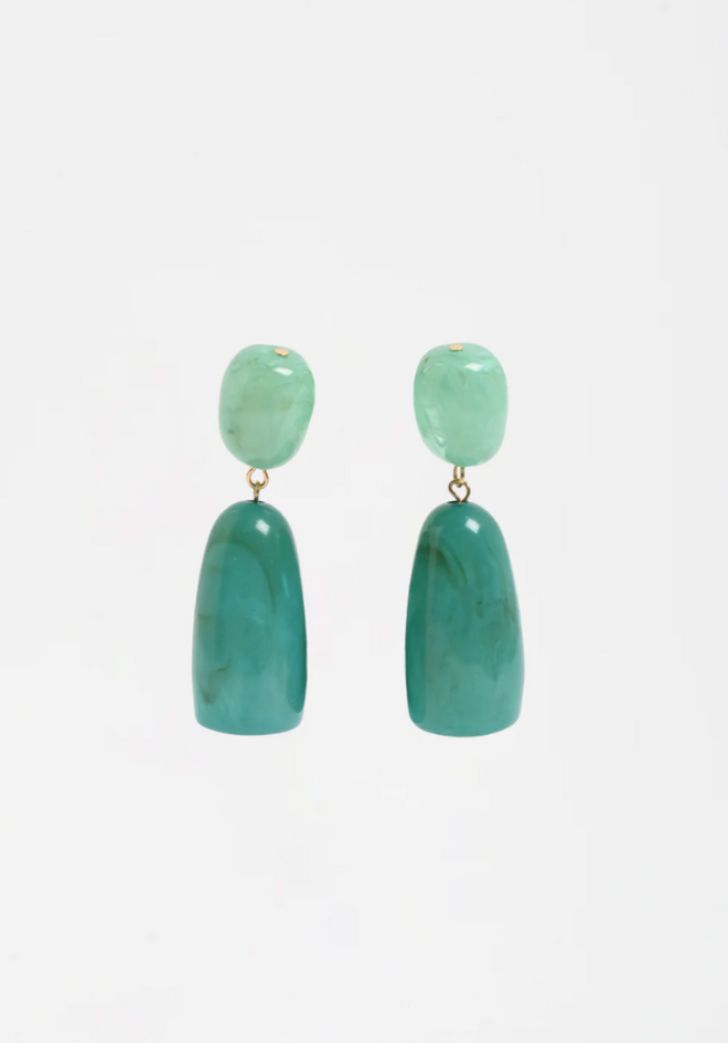Resin Drop Statement Earrings - Teal/Green