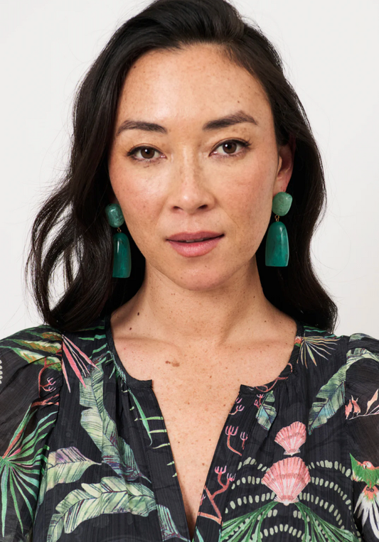 Resin Drop Statement Earrings - Teal/Green