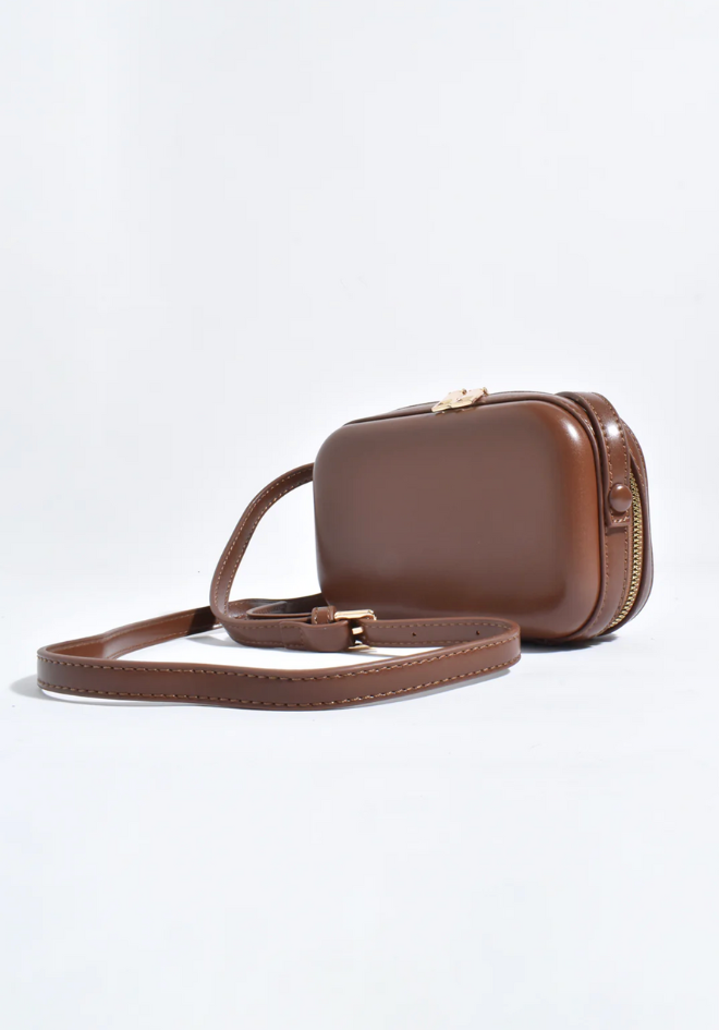 Cara Curved Crossbody Bag - Chocolate