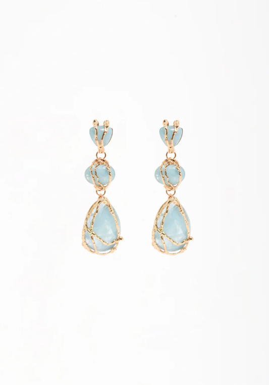 Metal Framed Resin Drop Earrings - Blue