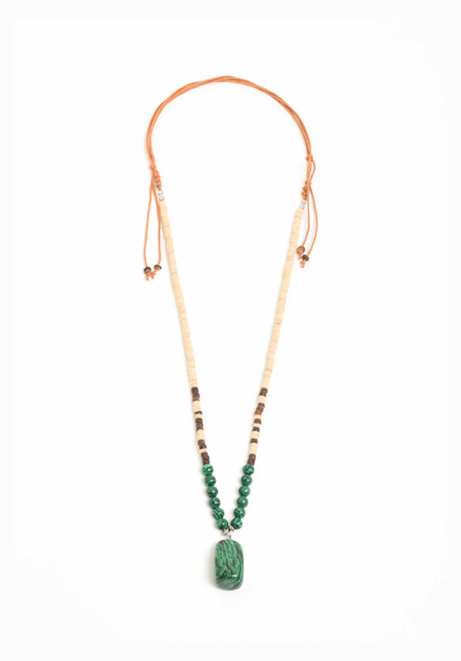 Pendant Drop MM Tie Back Necklace - Green/Natural