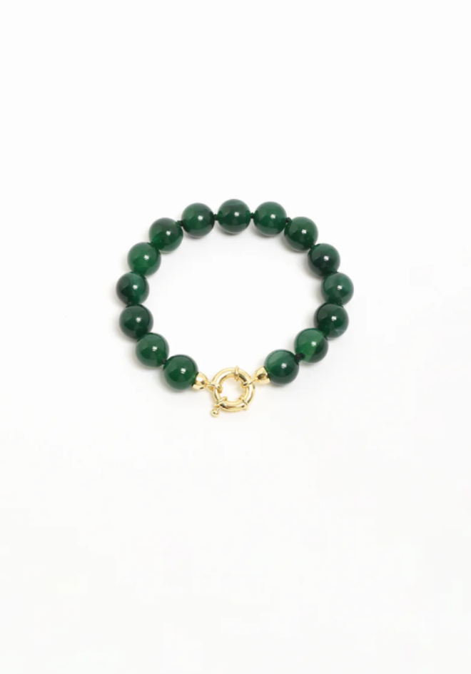 Stone Ball Bead Bracelet - Green/Gold