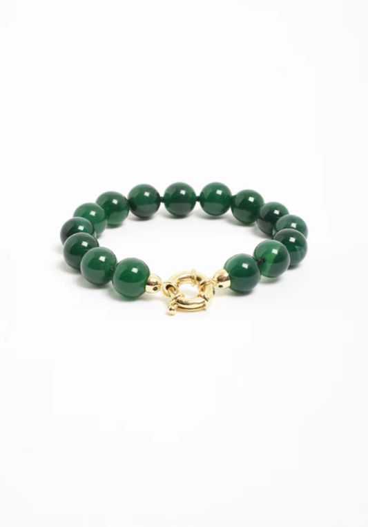 Stone Ball Bead Bracelet - Green/Gold