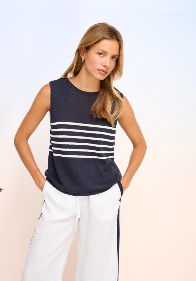 Monaco Stripe Tank - Navy/White