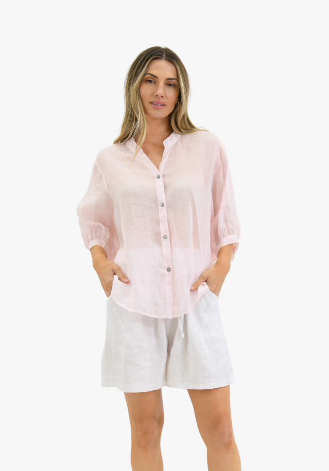 Aurora Linen Top - Light Pink
