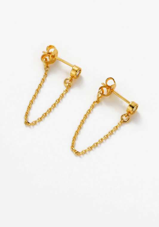 Crystal Chain Wrap Earrings - Gold