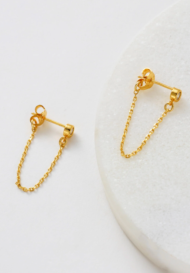 Crystal Chain Wrap Earrings - Gold