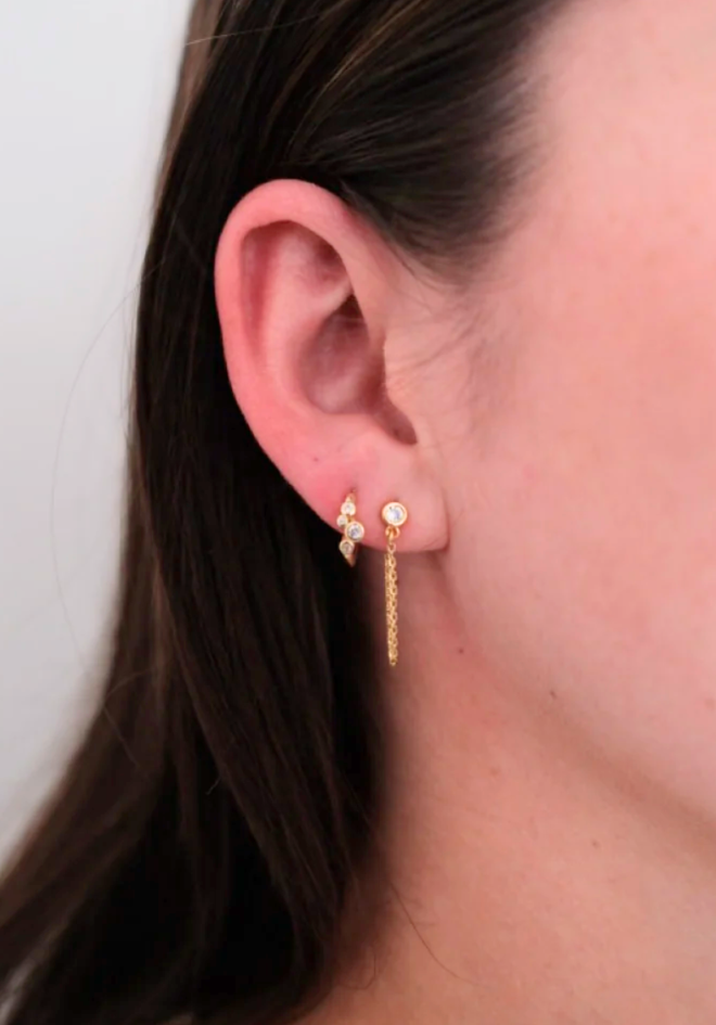 Crystal Chain Wrap Earrings - Gold