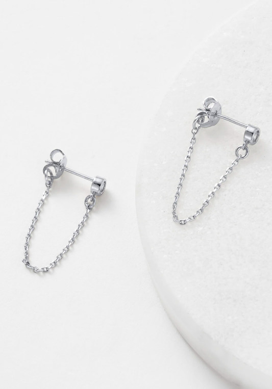 Crystal Chain Wrap Earrings - Silver