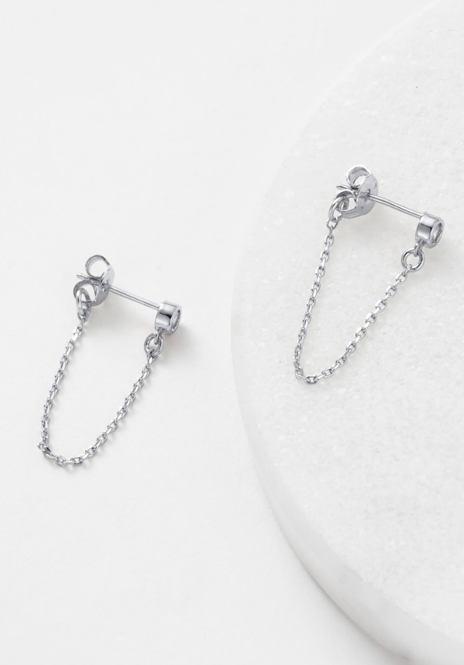 Crystal Chain Wrap Earrings - Silver