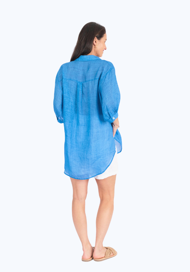 Athena Linen Top - Cobalt Blue