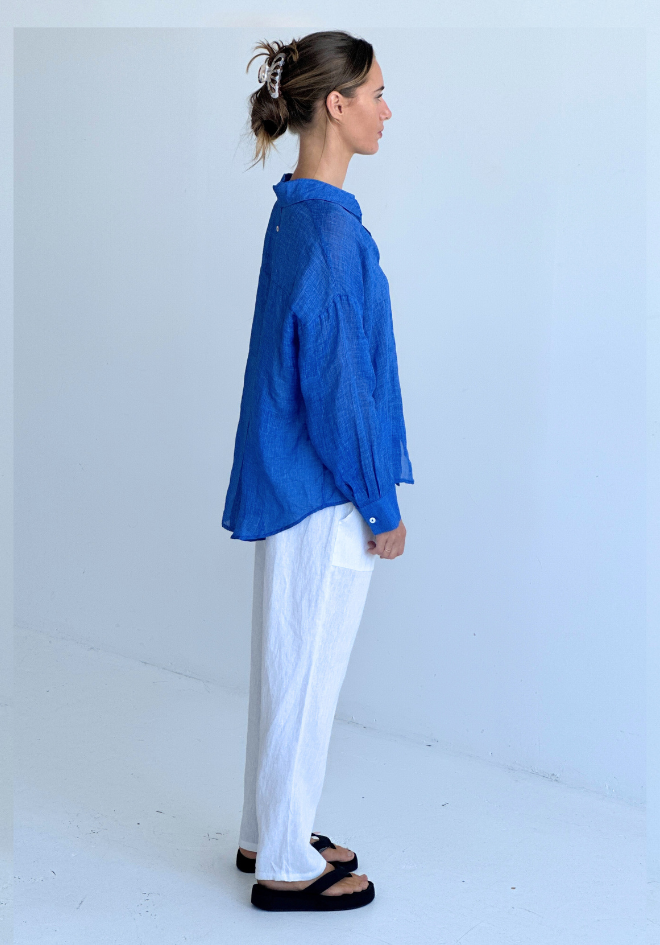 Annie Linen Shirt - Royal Blue