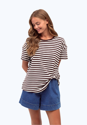 Striped Easy Tuck Tee - Ivory/ Choc