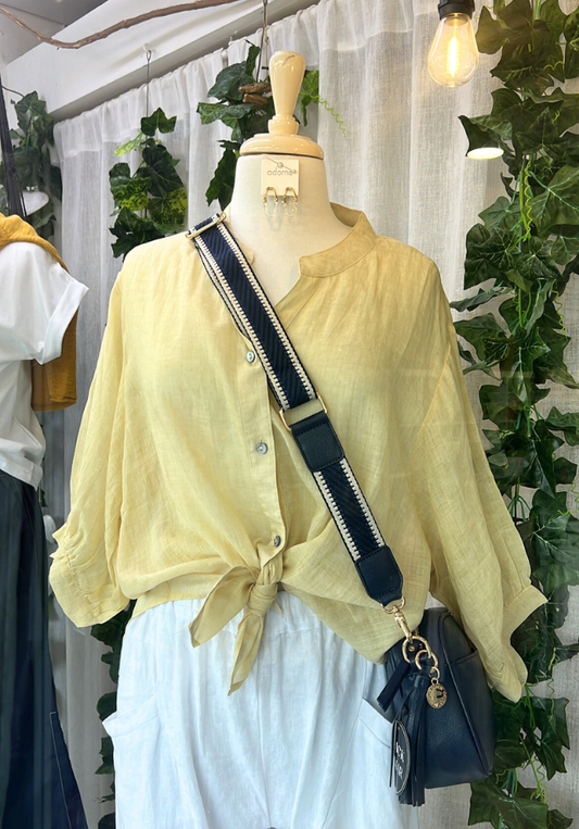 Aurora Linen Top - Pale Mustard