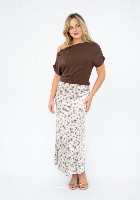 Velvet Floral Midi Skirt