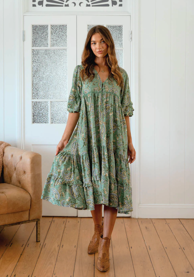 Sagewood Print Monday Midi Dress