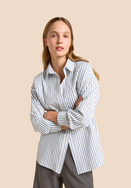 Button Back Shirt - Navy Stripe