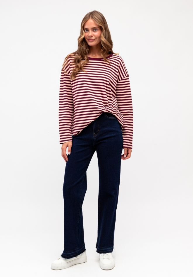 Stripe Easy Tuck  Top - Long Sleeve