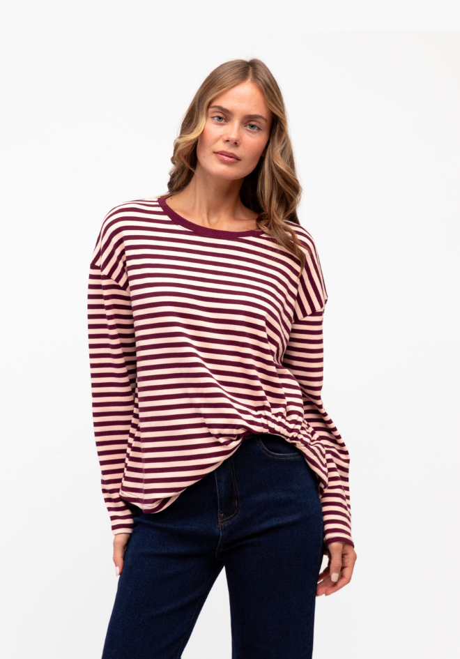 Stripe Easy Tuck  Top - Long Sleeve