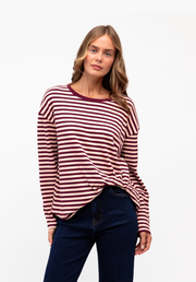 Stripe Easy Tuck  Top - Long Sleeve