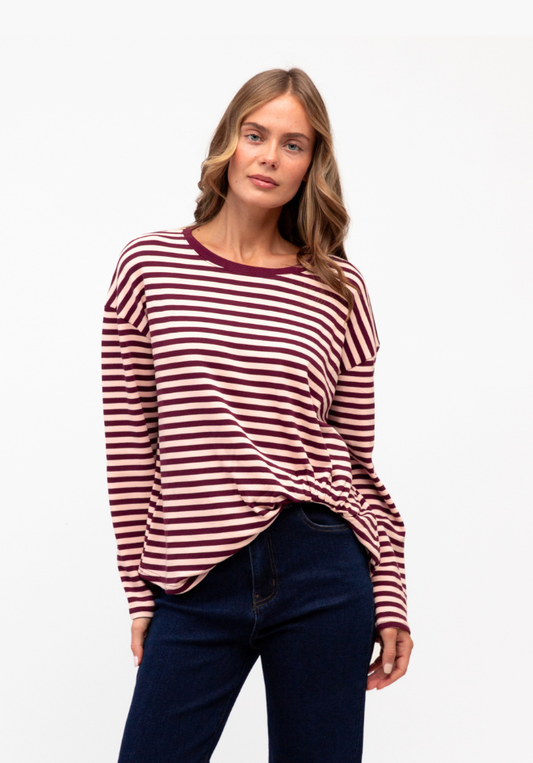 Stripe Easy Tuck  Top - Long Sleeve