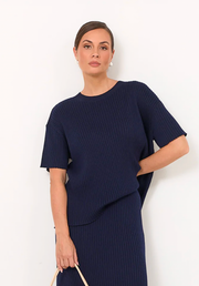 Shani Rib Knit Short Sleeve Top - Navy