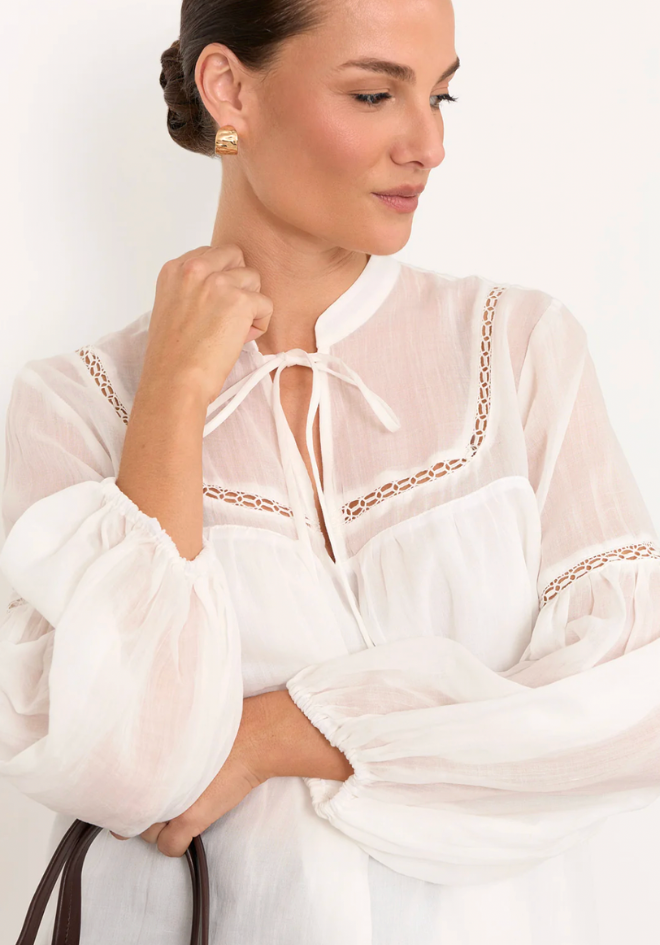 Rana Trim Detail Top - White