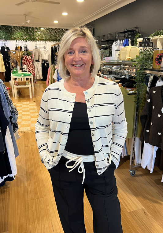 Ellie Stripe Cardi - Milk/Black