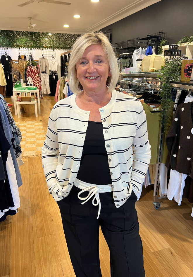 Ellie Stripe Cardi - Milk/Black